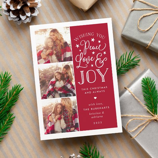 Paix, amour et joie | Carte photo de Noël