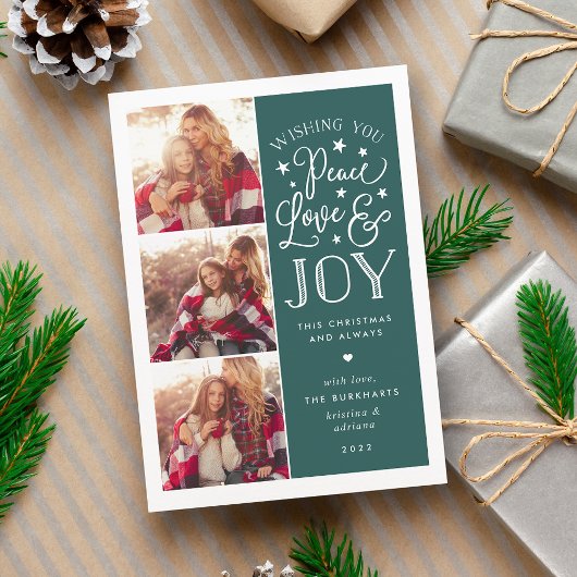 Paix, amour et joie | Carte photo de Noël