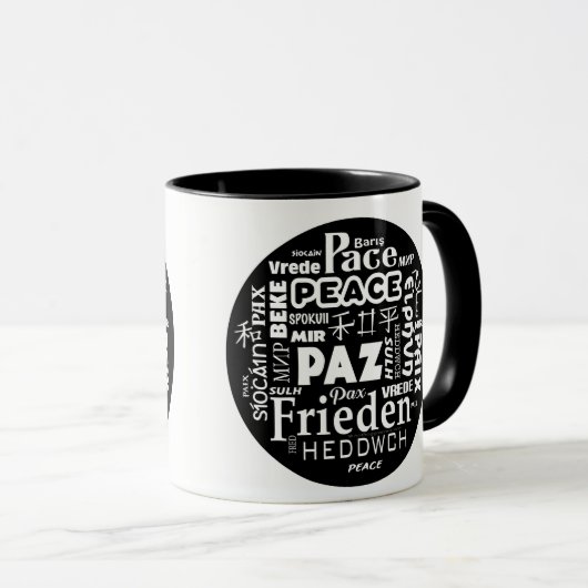 Paix de tasse de café dans des langues multiples (Devant droit)