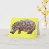 Paix et Amour Hippie Hippopotamus Carte d'annivers (Fleur jaune)
