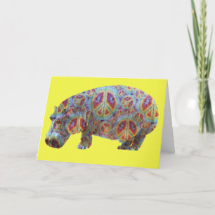 Paix et Amour Hippie Hippopotamus Carte d'annivers