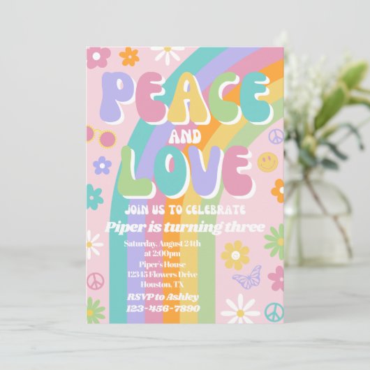 Paix et Amour Invitation Anniversaire (Debout devant)