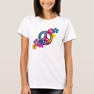 Paix et T-shirt de hippie des fleurs 60s