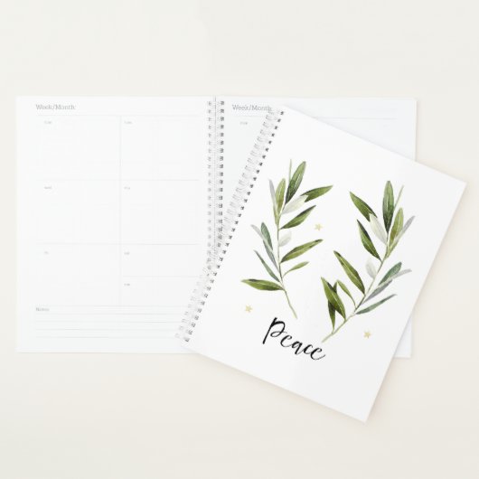 PAIX, feuille d'olivier, Noël, Vacances, aquarelle (Devant avec enveloppe)