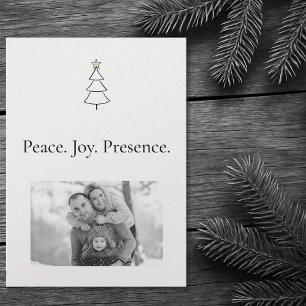 Paix. Joie. Présence. Carte de Noël photo minimali