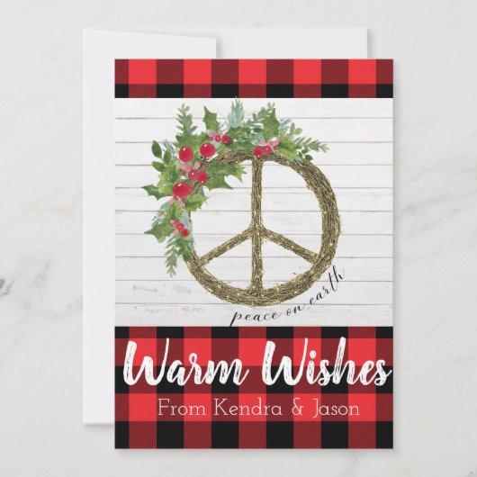 Paix sur Terre Buffalo Plaid Carte de Noël (Devant)