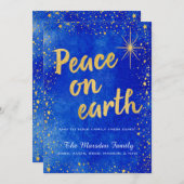 Paix sur Terre Carte de Noël bleue et or (Devant / Derrière)