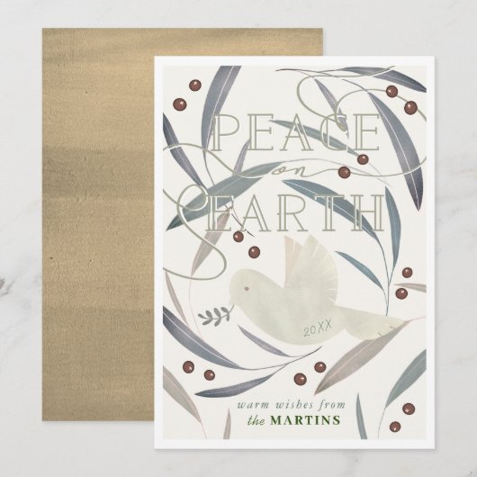 Paix sur Terre Carte de Noël White Dove (Devant / Derrière)