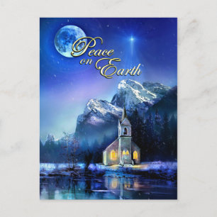 Paix sur Terre Christmas Star & Church Carte posta