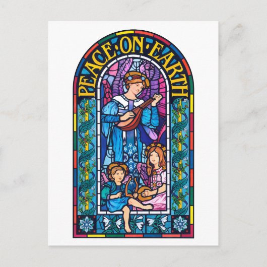 Paix sur Terre Vitrail Carte postale de Noël (Devant)