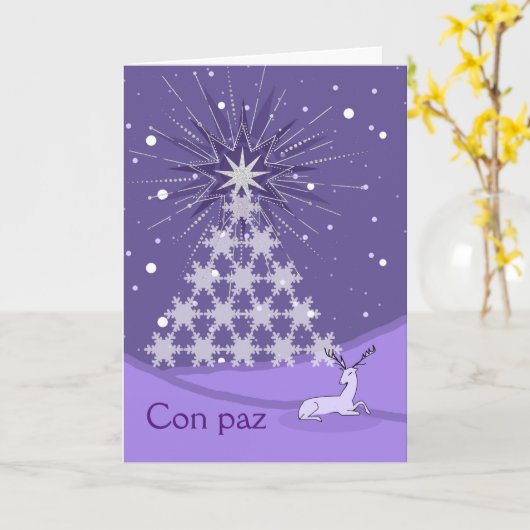 Paix Vrede in Spaanse Kerstboom en Herten Kaart (Gele Bloem)