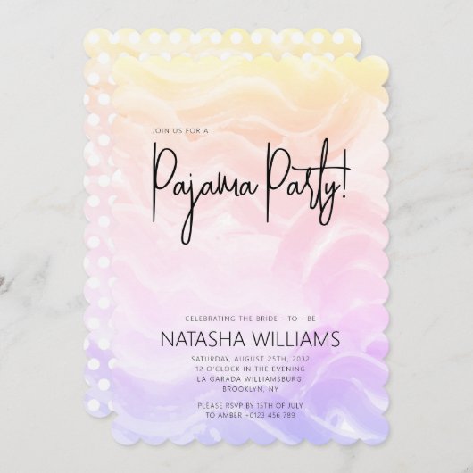 Pajama Party Coloré Pastel Chic Invitation (Devant / Derrière)