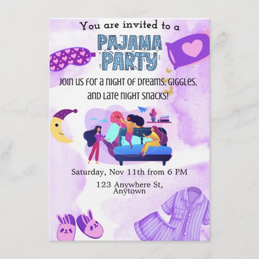 Pajama Party Invitation template (Devant)