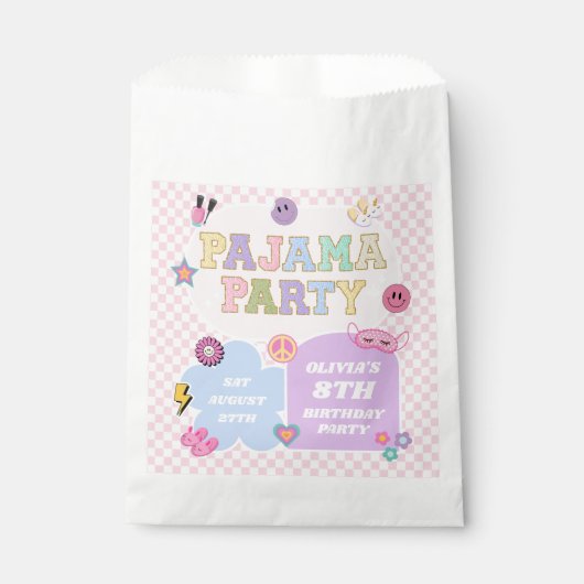 Pajama Party Preppy Varsity Patch Verjaardagsfeest Bedankzakje (Voorkant)