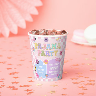 Pajama Party Preppy Varsity Patch Verjaardagsfeest Papieren Bekers