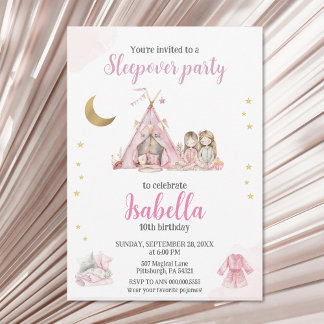 Pajama Party Sleepover Party Waterverf Kaart