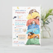 Pajama Sloth Stwood fête Anniversaire Invitation (Debout devant)