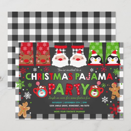 Pajamas de Noël Invitation de fête Pajamas de vaca (Devant / Derrière)