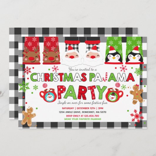 Pajamas de Noël Invitation Fête du Pajamas (Devant / Derrière)