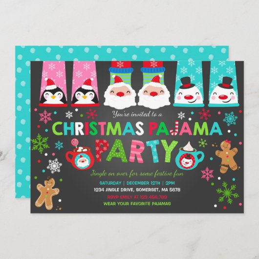 Pajamas de Noël Invitation Fête du Pajamas (Devant / Derrière)
