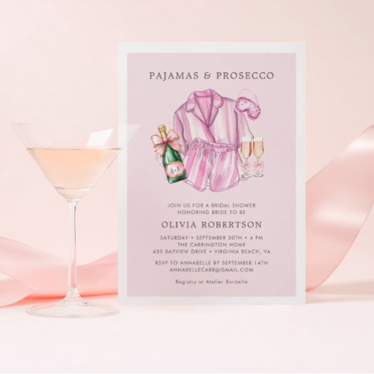 Pajamas et Procuco Invitation à la douche nuptiale
