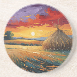 Pajar solitario al atardecer zandsteen onderzetter