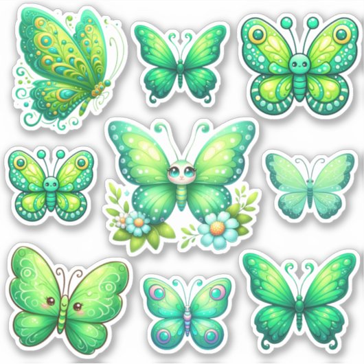 Pak van levendige groene vlinders sticker (Voorkant)