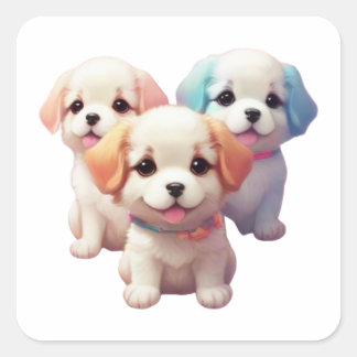 Pak van schattige puppies sticker. vierkante sticker