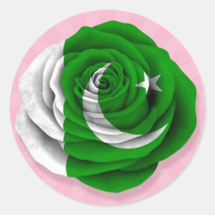 Pakistaans Roos Vlag op Roze Ronde Sticker
