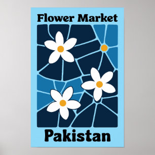 Pakistan Bloemenmarkt Jasmine & Blauwe Muurkunst Poster
