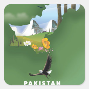 Pakistan heeft de reiskaart geïllustreerd. vierkante sticker