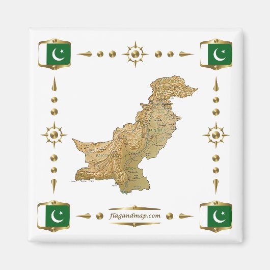 Pakistan Map + Flags Magnet Magneet (Voorkant)