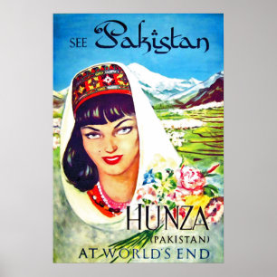 Pakistan, meisje uit de Hunzavallei, vintage reis Poster