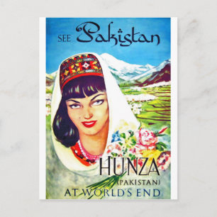 Pakistan, meisje uit de vallei van Hunza, vintage Briefkaart