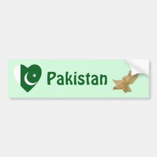 Pakistan Vlag Hart + Landkaart Bumpersticker