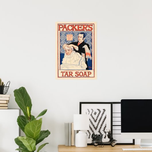 PAKKER'S Tar Soap Hair Shampoo Saloon Adverteren Poster (Thuiskantoor)