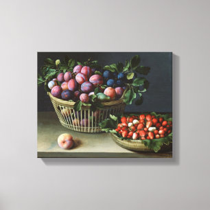 Pakket met pruimen en mandje aardbeien, 1632 canvas afdruk