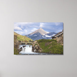 Pakketreeksen van paarden boven de brug canvas afdruk