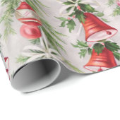  pakpapier, rode Ornamenten en holly Cadeaupapier (Rol Hoek)