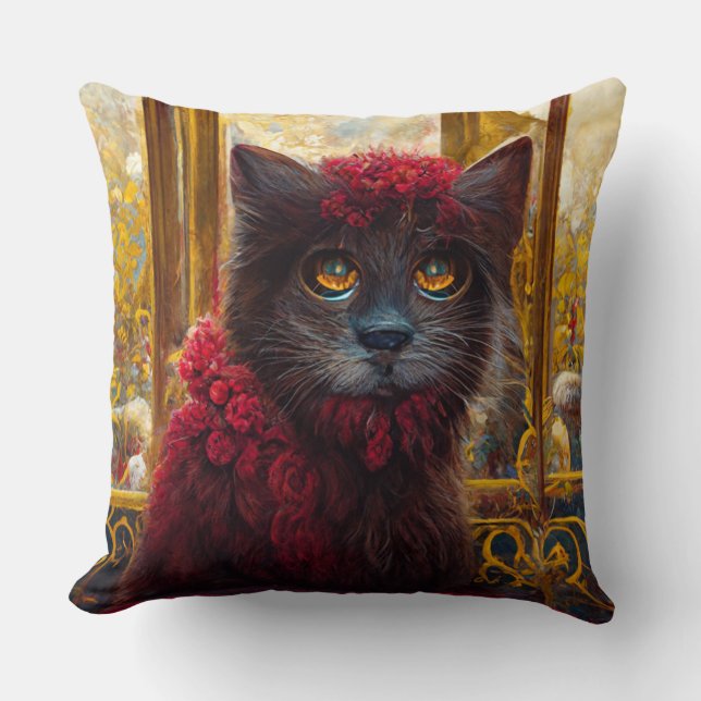 Palace Cat in Regal Red Kussen (Voorkant)