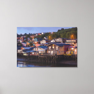 Palafito stilt huizen, verhoogd uitzicht canvas afdruk