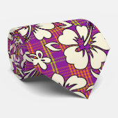 Palaka Pareau Hawaiian Check Hibiscus Print Stropdas (Opgerold)