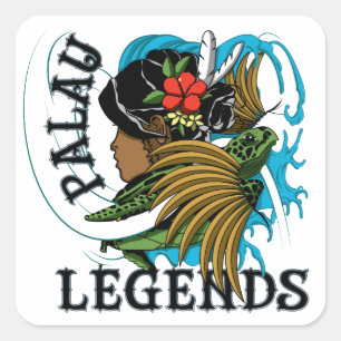 Palau Turtle and Grass Skirt Legend Vierkante Sticker