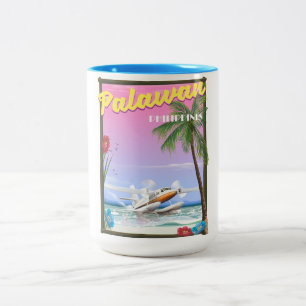 Palawan Filipijnen vluchtposter Tweekleurige Koffiemok