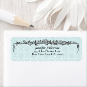 Pale Aqua Blue Damask and Flowers Étiquette de adr (En situation)