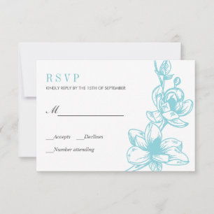 Pale blauw   Magnolia Bloemen Bloemen   Bruiloft R RSVP Kaartje
