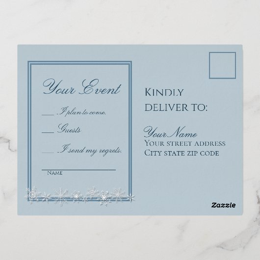 Pale Blue and Sky Snowflake Response Postcard Folie Feestdagen Briefkaart (Achterkant)