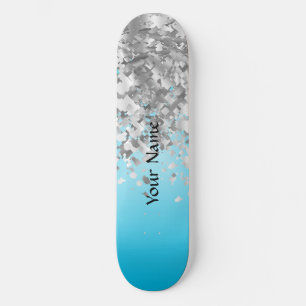 Pale blue and vervalglitter skateboard