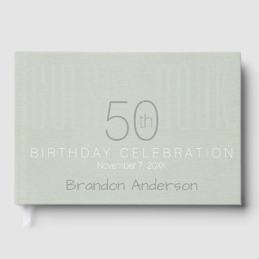 Pale Blue faux Linen 50e Anniversaire Livre d'invi (Recto)