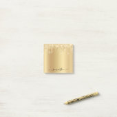 Pale Gold Glitter Drips Glans Post-it® Notes (Op bureau)